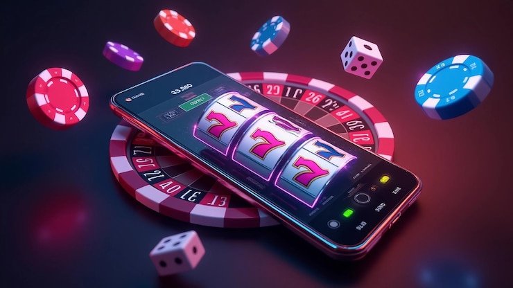 Antarmuka aplikasi mobile v77 slot dengan menu kasino, slot, dan olahraga